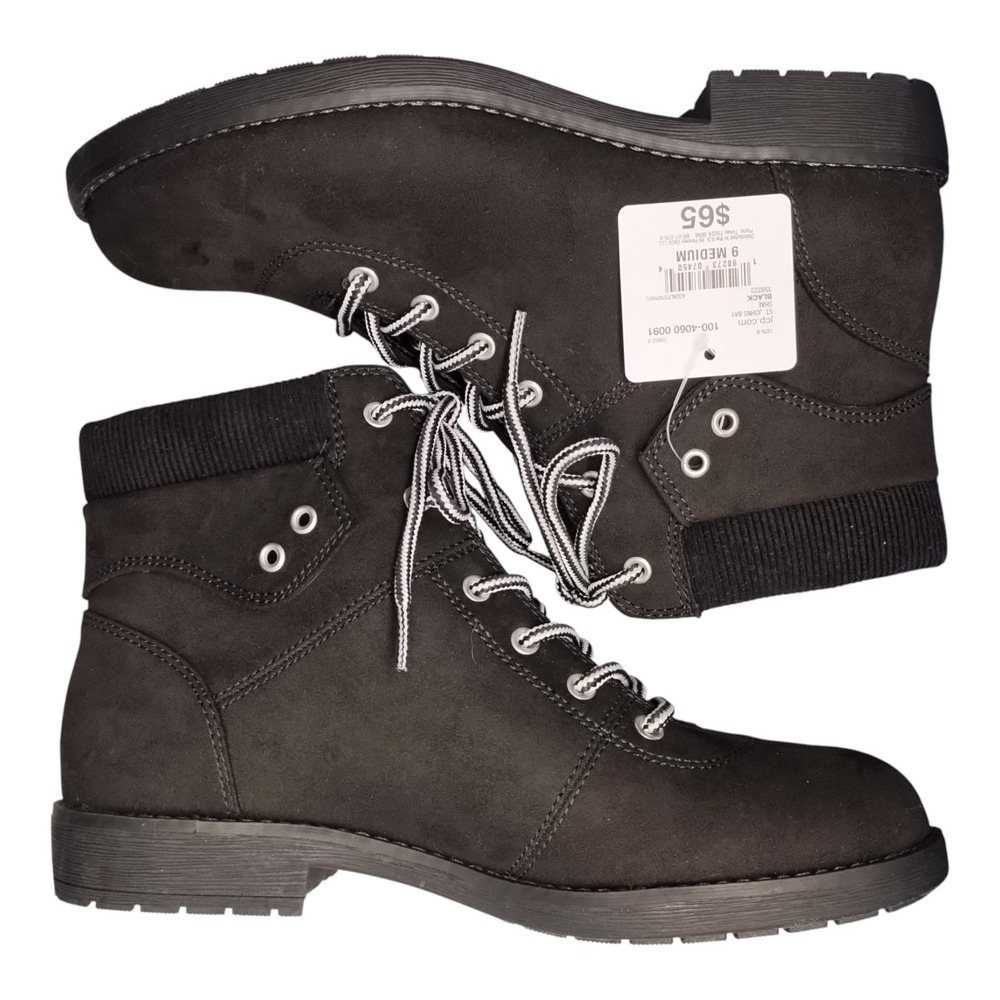 St. John's Bay Shae Combat Boots Mens Size 9M Black Hiking Block Heel Lace‎ Up